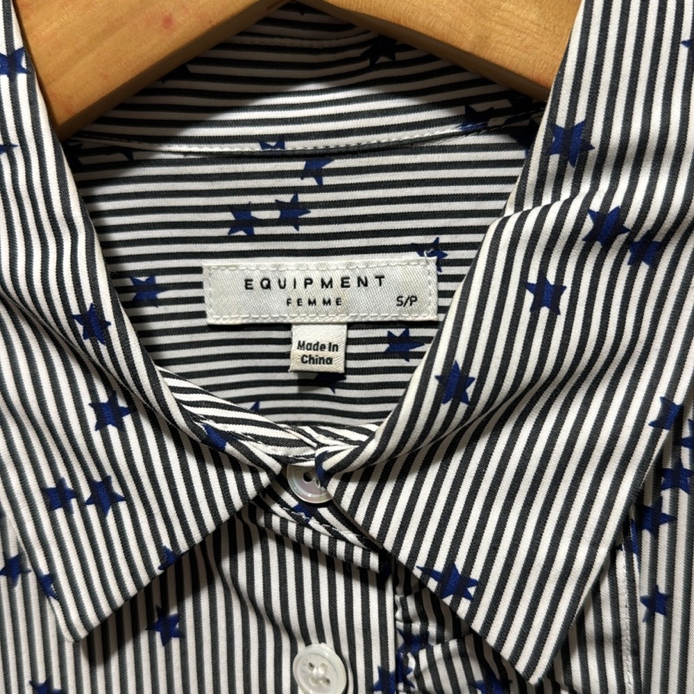 Equipment Blue and White Star Print Blouse